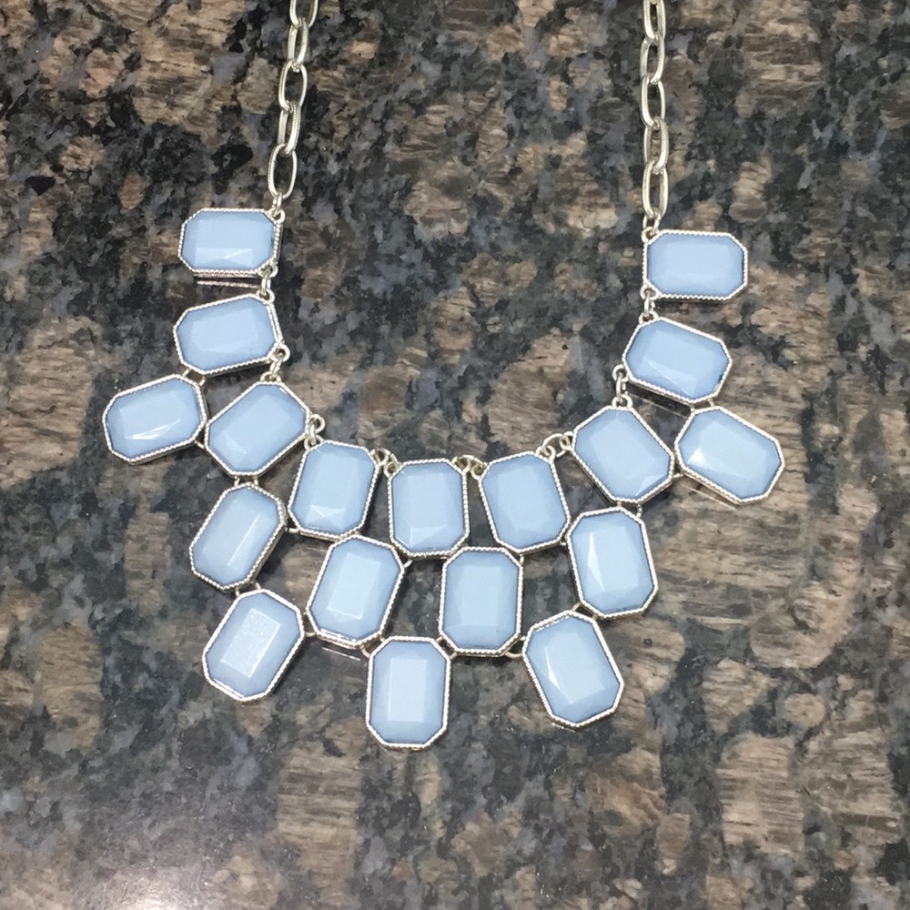 Light blue octagon shape charm necklace